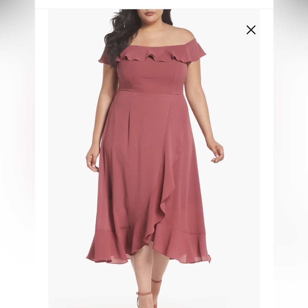 City Chic Dusty Rose Off Shoulder Midi Dress 16W Wedding Guest Bridesmaid - Picture 2 of 6